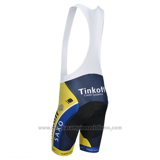 2014 Abbigliamento Ciclismo Tinkoff Saxo Bank Blu e Giallo Manica Corta e Salopette